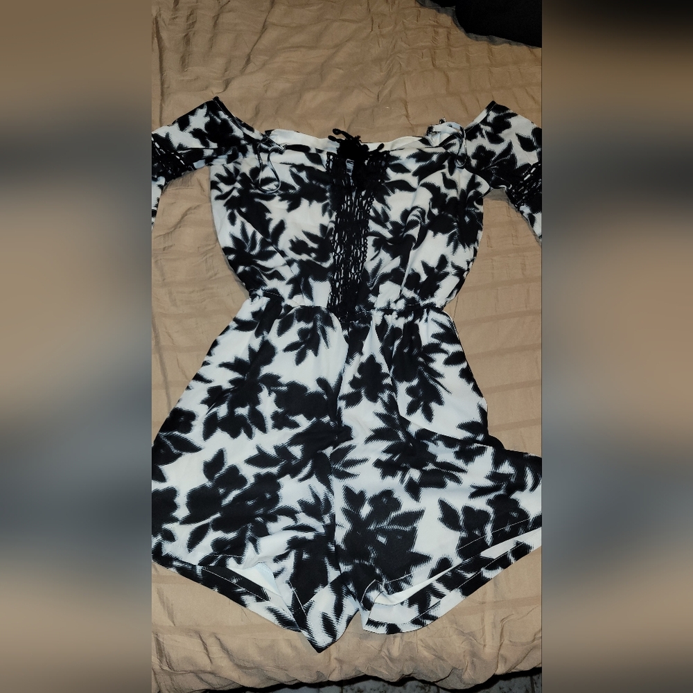 Black and White Floral Romper
